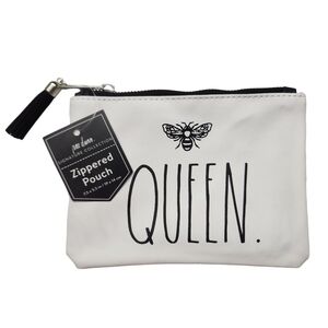 Rae Dunn Queen Bee White Zip Pouch Cosmetic Make-Up Bag